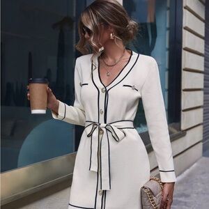 Elegant White Dress with Black Accents